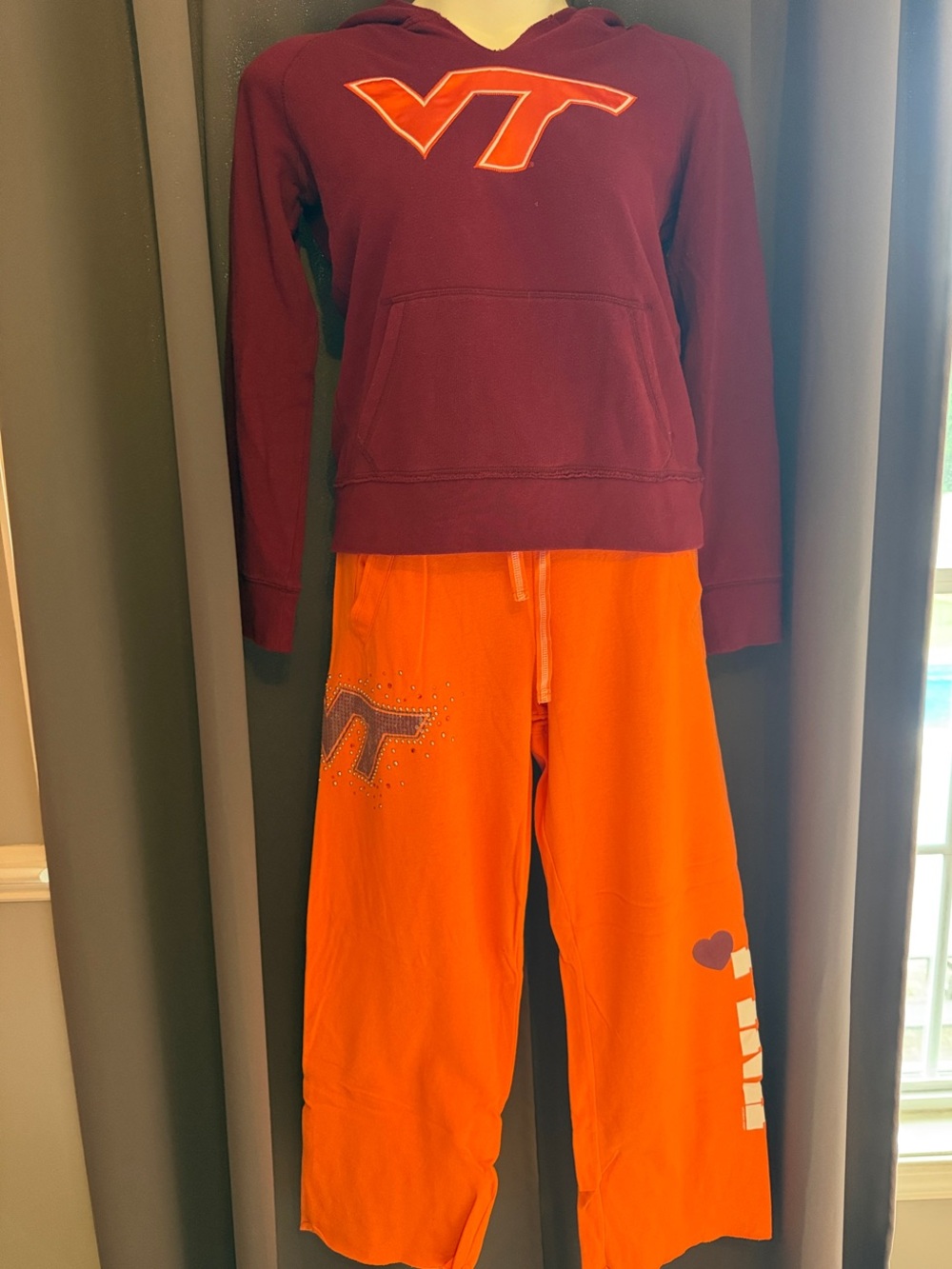 *Vintage* Victoria's Secret VA Tech Hoodie & Hokie Orange wide leg pantSet